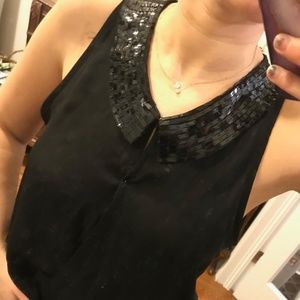 Sequin Collar Sleeveless Blouse